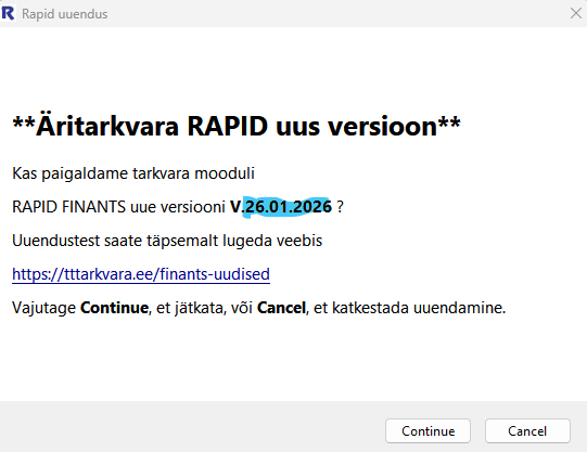 RAPID tarkvara uus versioon