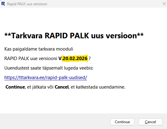 mooduli RAPID PALK uuendamine